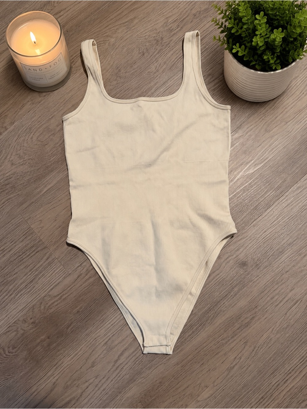 OQQ Cream Ribbed Tank One-Piece